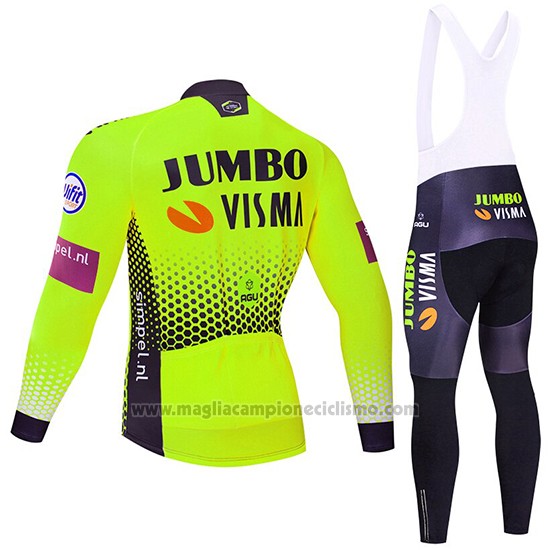 2019 Abbigliamento Ciclismo Jumbo Visma Verde Nero Manica Lunga e Salopette